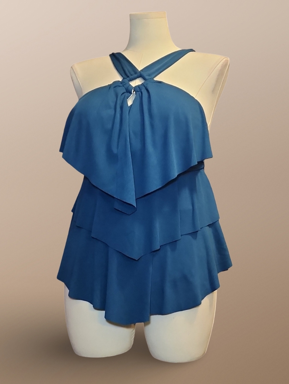 Blue Layered Ruffle Tankini Plus Size 3XL Adjustable Strap 2 Piece Swim Set - Picture 5 of 6